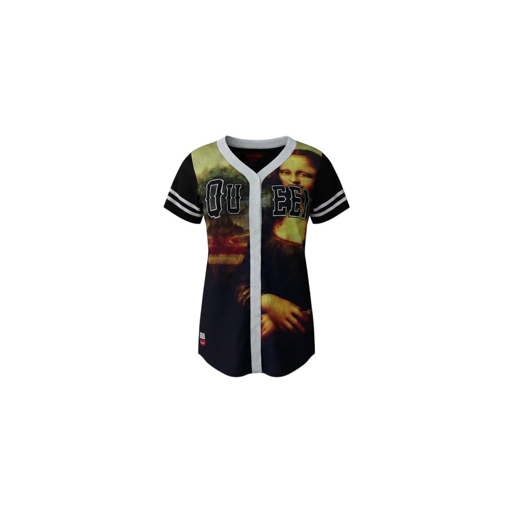 Red Fox Baseball Jersey Mens L Black Mona Lisa Queen Graphic Print TE805CT